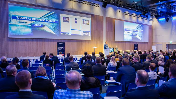 Tampere Business Forum tapahtuma 31.1.2020 keräsi Tampere-taloon lähes 400 osallistujaa. Kuva: Mirella Mellonmaa.
