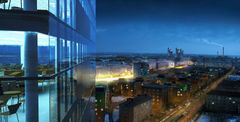 Pasila on yksi Helsingin tärkeimmistä kehittämiskohteista. Tulevaisuudessa merkittävä kehittämisvyöhyke on myös Pasilan, Vallilan ja Kalasataman akseli. Kuva: 3D Render Oy