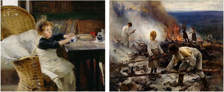 Helene Schjerfbeck: The Convalescent (1888). Finnish National Gallery/Ateneum Art Museum. / Eero Järnefelt: Under the Yoke (Burning the Brushwood) (1893). Finnish National Gallery/Ateneum Art Museum. Photos: Finnish National Gallery/Hannu Aaltonen.