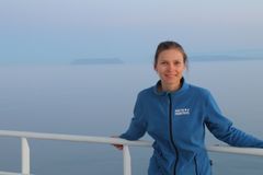 Daria Gritsenko jäänmurtaja MS Nordican kannella Beringin salmella heinäkuussa 2017.