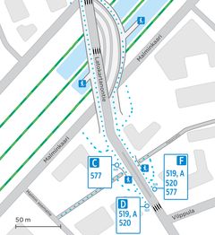 Bussien 519, 519A, 520 ja 577 väliaikaiset pysäkit Malmilla 6.8.-9.8.