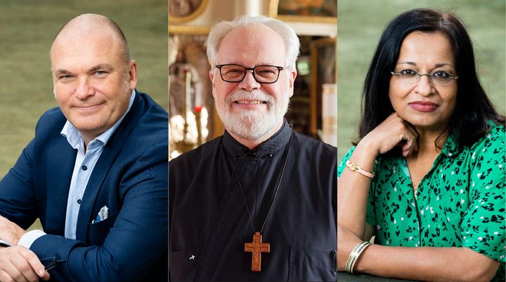 Tuomas Forsbergin ja Mona Siddiquin kuvat: Veikko Somerpuro, Isä Heikki Huttusen kuva: Kateryna Chyhryn