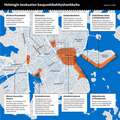 Kartta keskustan kaupunkikehityshankkeista (png)