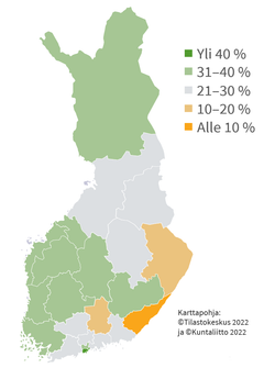 Henkilöstömitoituksen 0,7 täyttäneiden yksiköiden osuus (%) alueen toimintayksiköistä marraskuussa 2022