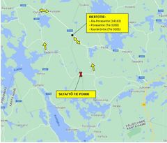 Kiertotie kulkee Kyynäröntien (tie 3201), Porasantien (tie 3200) ja Ala-Porasantien (tie 14163) kautta.