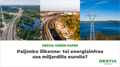 Destia green paper kertoo paljonko liikenne- tai energiainfraa saa miljardilla eurolla.