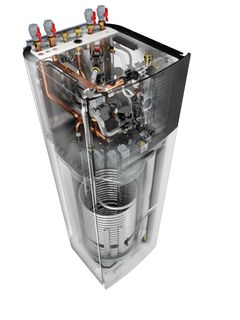 Modernin ilma-vesilämpöpumpun sisäyksikkö sisältää lämmitysjärjestelmän pumput, ohjauselektroniikan ja lämminvesivaraajan. Kuva: Daikin.