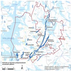 Hartolan ja Sysmän pohjavesialueet muutosten jälkeen.