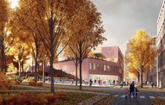 Havainnekuvassa Keski-Pasilan perukoulun ja päiväkodin arkkitehtuurikilpailun kesäkuussa 2020 voittanut ehdotus Aurinkokello. Kuva: Mer Arkkitehdit ja Arkkitehtuuri- ja muotoilutoimisto Talli Oy / visualisointi Atelier Replica