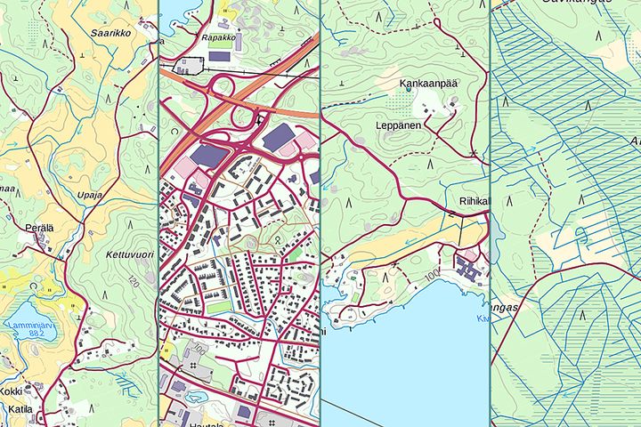 Visualisoituja karttaluonnoksia. Kuva: Maanmittauslaitos