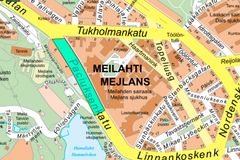 Työmaa-alue on merkattu karttaan turkoosilla värillä.