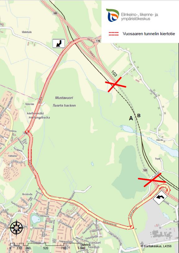 Reservrutten för Nordsjö tunnel.