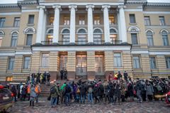 Helsingin yliopiston irtisanomisia vastustettiin mielenilmauksessa alkuvuodesta 2016. Kuva: Markku Ojala