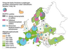 Metsäsuojelualueiden pinta-alat valtioittain.