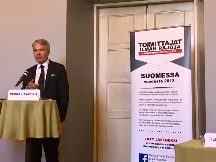 Minister for Foreign Affairs Pekka Haavisto gave a keynote speech at the Reporters Without Borders seminar on 29.8. just before the Gymnich meeting. Photo: Janina Granholm, Reporters Without Borders of Finland