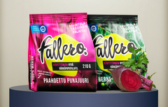 Fallero-härkäpapufalafel tulee  myyntiin kahdella makuvariantilla: herne-lehtikaali ja punajuuri. Kuva: SOK