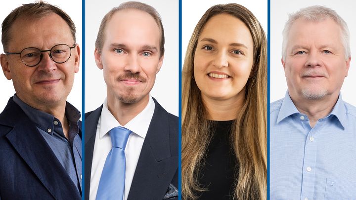 Tutkimuksen ovat tehneet VATT:n tutkimusjohtaja Seppo Kari (vas.), Etlan tutkimuspäällikkö Olli Ropponen, VATT:n tutkija Marika Viertola ja Etlan tutkimusneuvonantaja Tarmo Valkonen.
