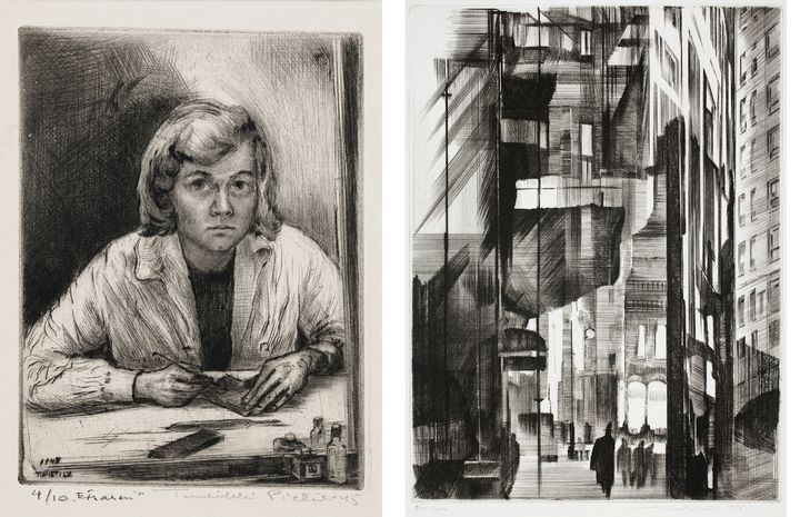 Tuulikki Pietilä: Etsaaja (1945). Kansallisgalleria/Ateneumin taidemuseo, kokoelma Tuulikki Pietilä. Kuva: Kansallisgalleria/Ainur Nasretdin.
///
Tuulikki Pietilä: City VIII (1975). Kansallisgalleria/Ateneumin taidemuseo, kokoelma Tuulikki Pietilä. Kuva: Kansallisgalleria/Ainur Nasretdin.