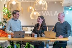 VALA Group is guided to the world by the wishes of the employees. Pictured left Head of Operations Teemu Pesonen; middle DevOps consultant Kübra Kutlu; right Tuomo Peltonen, in charge of VALA’s Qt cooperation.