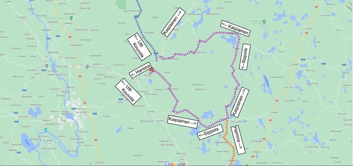Sippolantie poikki rumputyön takia Kirkkolammin kohdalta 29.6. – 23.9.2022. Kuvassa kiertotie.