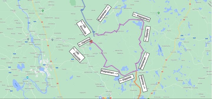 Sippolantie poikki rumputyön takia Kirkkolammin kohdalta  29.6. – 23.9.2022. Kuvassa kiertotie.