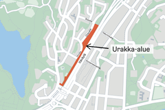 Urakka-alue kartalla.