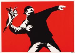 Banksy: Love Is in the Air, 2003, Serigrafia paperille, 50 x 70 cm. Deodato Arte