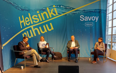 Itämeren pelastamisesta 
 keskustelivat Kaius Niemen johdolla Paavo Lipponen, Marjukka Porvari sekä Heli Saavalainen.  Kuva: Liisa Eerola