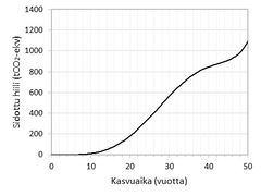 Skenaario metsityshankkeen päästöjen sidonnasta.