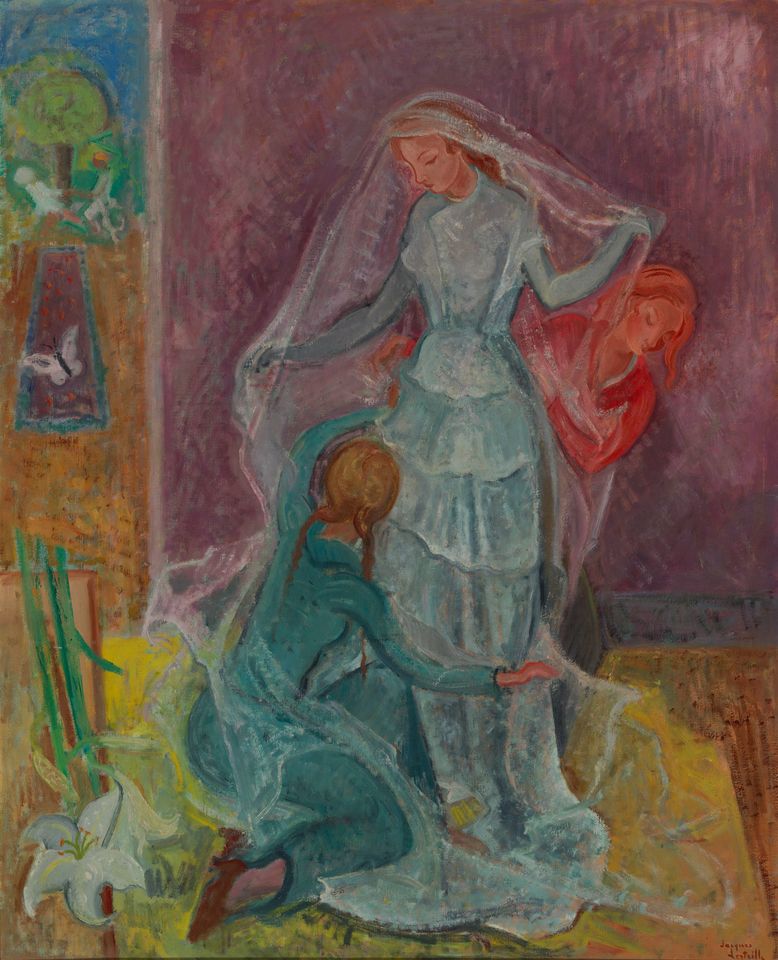 Jacques Lestrille (1904–1985), Morsiuspuku, 1945, öljy kankaalle, 100 x 81,2 cm, HAM Helsingin taidemuseo, Leonard ja Katarina Bäcksbackan kokoelma. Valokuva: Sonja Hyytiäinen / HAM.