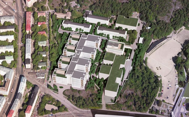 Sairaalakampus sijoittuu tiiviin kantakaupunkirakenteen ja vehreän Keskuspuiston väliin. Arkkitehtiryhmä Latu