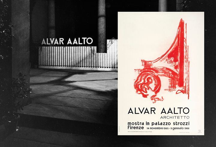 Alvar Aallon tuotannon retrospektiivinen näyttely oli esillä Palazzo Strozzissa, Firenzessä 1965–1966. Kuva: Alvar Aalto -säätiö.