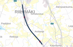 Rv 3 Kapulasilta - Herajoki-objektet på kartan. Den del som syns på kartan stängs mot norr så länge arbetet pågår.