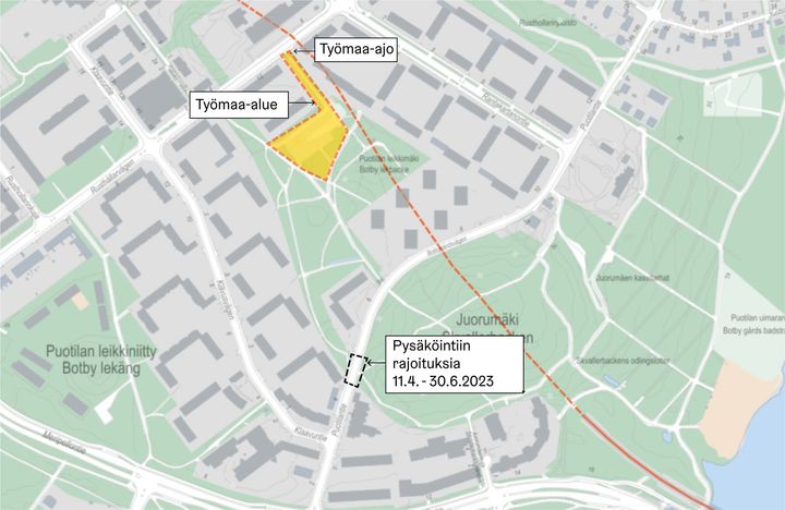 Työmaan sijainti. Helsingin kaupunki.