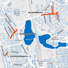 Kasin katutöiden työalueet