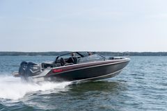 The 31 foot boat that can carry ten passengers is the manufacturer’s largest and fastest model yet. With the largest engines, maximum speed exceeds 59 knots.