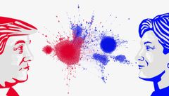 Yhdysvaltain vaaleja kuvaavassa uudelleentwiittausverkostossa jokainen piste kuvaa yhtä Twitter-käyttäjää ja pisteiden välissä oleva kaari kertoo uudelleentwiittauksesta. Punaisella merkityt republikaanit ja sinisellä merkityt demokraatit keskittyvät omien käyttäjiensä suosittelemiseen Kuva: Kiran Garimella/Aalto-yliopisto