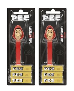 The PEZ Money Heist dispensers – featuring the legendary Dali mask. 
Photo: ©&TM by PEZ AG. La Casa de Papel: TM/© Netflix