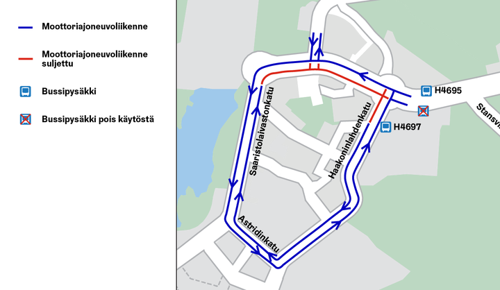 Liikennejärjestelyt kartalla.