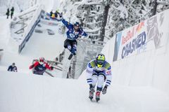 Suomen Joni Saarinen hallitsi juniorikilpailua. Tässä Joni Saarinen johtaa kilpailua, perässä tyylittelee ranskan Martin Barrau, yhdysvaltain Justin Hubbell ja yhdysvaltain Derek Abrahamson
Photocredit: Red Bull Content Pool / Victor Engström
