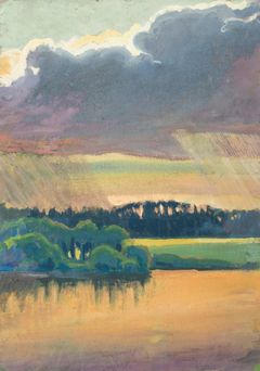 Eric O. W. Ehrström: Järvimaisema / Sjövy ajoittamaton / odaterad
guassi pahville / gouache på papp.
Gösta Serlachiuksen taidesäätiö / Gösta Serlachius konststiftelse.
Kuva / foto: Teemu Källi