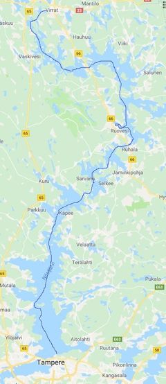 Viesti lähtee Virroilta laivarannasta yöllä perjantaina 26.7. kello 2.30 ja saapuu Tampereelle Särkänniemen laituriin lauantaina 27.7. noin kello 13.
