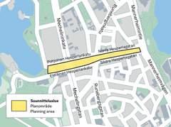 Suunnittelualue kartalla. Kuva: Helsingin kaupunki