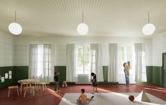 Arkitektbyråns preliminära idébild över inomhusutrymmena i det nya daghemmet.
Foto: Arkitekturbyrån NOAN Oy