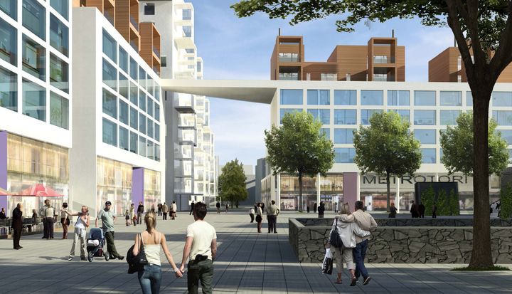 Jousenpuisto sijaitsee aivan Urheilupuiston metroaseman kupeessa. Havainnekuva: Arkkitehtiryhmä A6 Oy