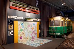 The redesign of the museum aims to pay more attention especially to children and families. In the front there is a map of Helsinki on which you can drive with toy vehicles and magnets and in the background the Sisulaattori tram simulation. Photo: Maija Astikainen / Helsinki City Museum