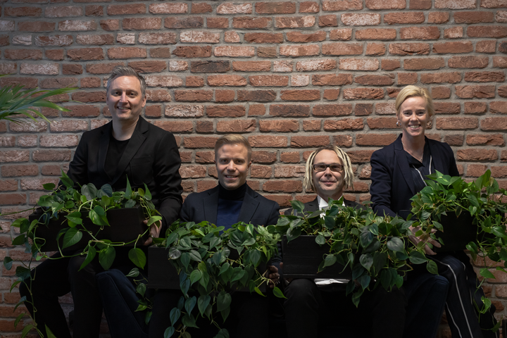 From left: CEO Jesse Maula (Avidly), Managing Director Teppo Heikkinen (Superson), Creative Director Jufo Peltomaa (Avidly),  Head of Client Services Kirsi Kettunen, Superson