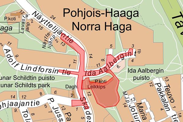 Työmaan alue karttapalvelussa.