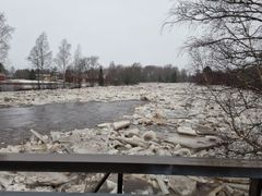 Lapväärtin-Isojoessa Peruksen sillan alapuolelle kasaantui jääpato. Kuva: Johan Rajamäki