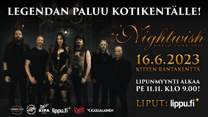 Nightwish esiintyy kotikaupungissaan Kiteellä kesällä 2023.